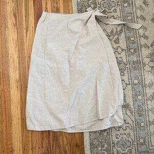 Beige Cotton Wrap Midi Skirt